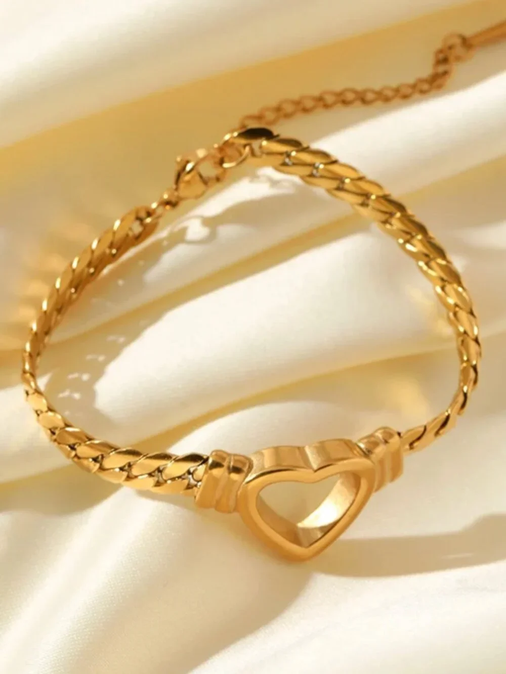 Gold Heart Chain Collar Bracelet